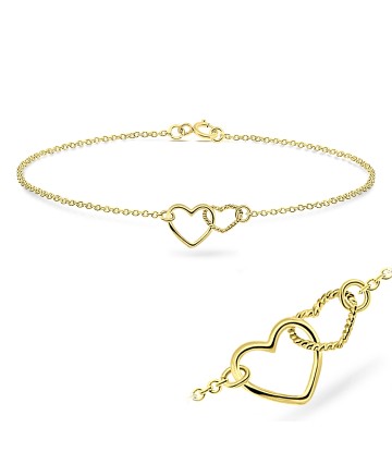 Gold Plated Dual Hearts Silver Bracelet BRS-42-GP